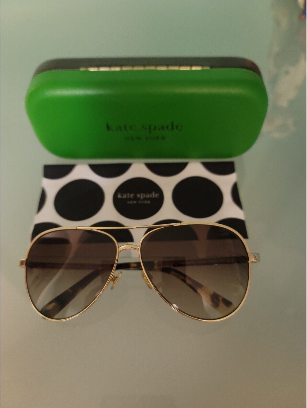 Kate Spade Amarissa Aviator Sunglasses Gold Brown 59-12-135 Case Cleaning Cloth